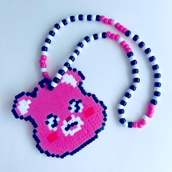 Pink Bear Rave Kandi Perler Necklace - Picture 2 of 4